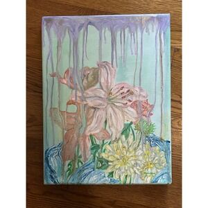 Flowers in Drips - Oil on Canvas Floral Pastel Painting Original Artwork